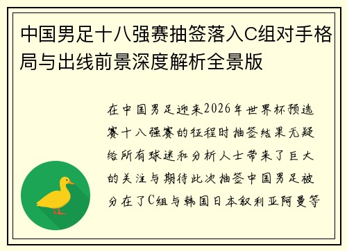 中国男足十八强赛抽签落入C组对手格局与出线前景深度解析全景版 中国男足十八强赛抽签落入C组对手格局与出线前景深度解析全景版